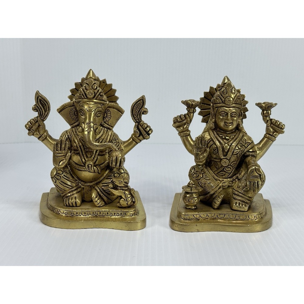 Ganesha &‎ Lakshmi Hindu God Good Luck Intellect Divine Blessing Solid Brass